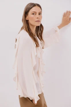 Cortefiel Blusas-Blusa com folho na frente Ecru