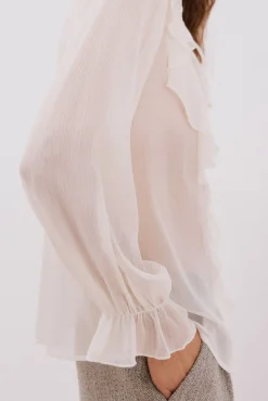 Cortefiel Blusas-Blusa com folho na frente Branco