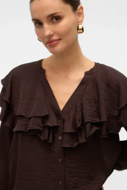 Vero Moda Blusas-Blusa com gola franzida Castanho