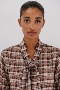 Cortefiel Blusas-Blusa com laço estampa xadrez Multicolorido