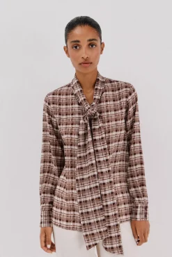 Cortefiel Blusas-Blusa com laço estampa xadrez Multicolorido