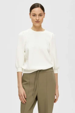 Selected T-Shirts|Sweatshirts-Blusa com manga top Branco