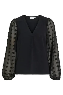 Vila Blusas-Blusa com plumeti nas mangas Preto