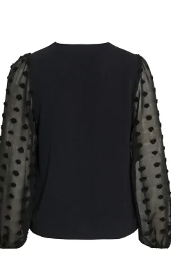 Vila Blusas-Blusa com plumeti nas mangas Preto