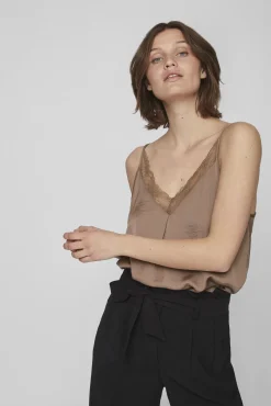 Vila Blusas-Blusa de alças ajustáveis fluida Castanho