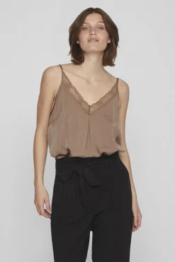 Vila Blusas-Blusa de alças ajustáveis fluida Castanho