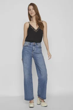 Vila Blusas-Blusa de alças ajustáveis fluida Preto