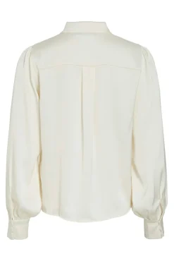 Vila Blusas-Blusa de cetim de manga manga Branco