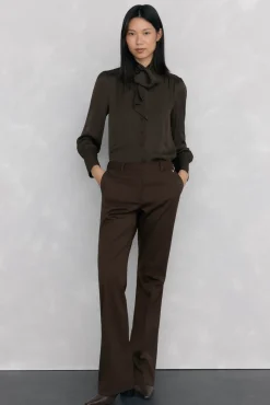 Pedro del Hierro Blusas-Blusa de chiffon com laçada Marrom