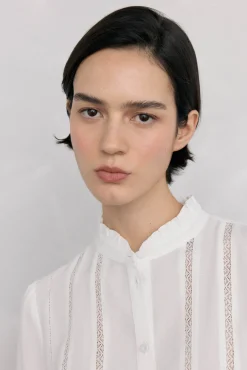 Pedro del Hierro Blusas-Blusa de chiffon com renda Branco