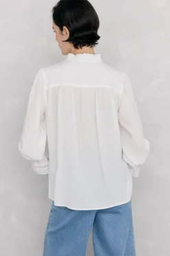 Pedro del Hierro Blusas-Blusa de chiffon com renda Branco
