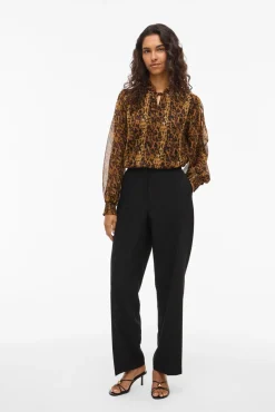 Vila Blusas-Blusa de chiffon estampada Castanho