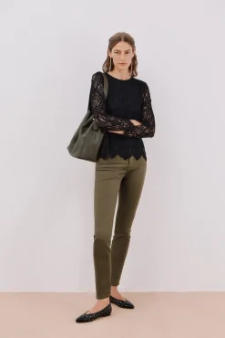 Cortefiel T-Shirts-Blusa de guipura de manga comprida Preto