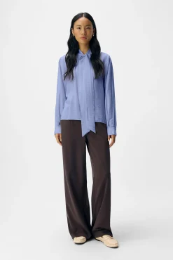 Object Blusas-Blusa de laço de viscose Azul