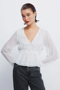 Springfield Blusas-Blusa de lurex com cós elástico cru