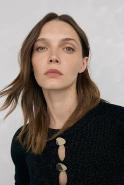 Pedro del Hierro Camisolas-Blusa de malha brilhante com aberturas Preto