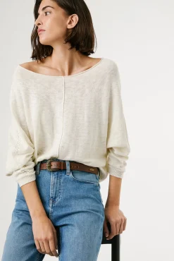 Pepe Jeans Camisolas-Blusa de malha de malha manga comprida com detalhe nas mangas. branco