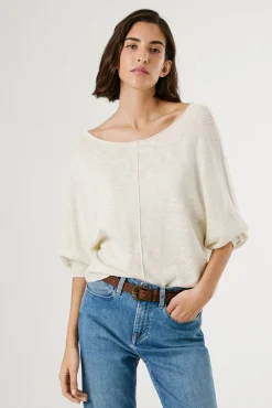 Pepe Jeans Camisolas-Blusa de malha de malha manga comprida com detalhe nas mangas. branco