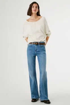 Pepe Jeans Camisolas-Blusa de malha de malha manga comprida com detalhe nas mangas. branco