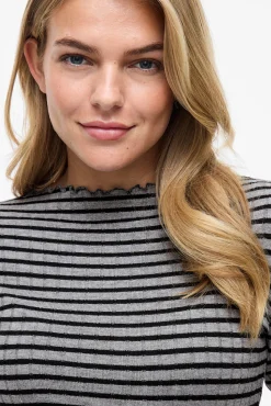 Vila T-Shirts|Blusas-Blusa de manga comprida com vivo Cinzento