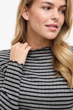 Vila T-Shirts|Blusas-Blusa de manga comprida com vivo Cinzento