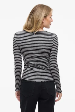 Vila T-Shirts|Blusas-Blusa de manga comprida com vivo Cinzento