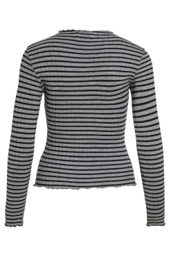 Vila T-Shirts|Blusas-Blusa de manga comprida com vivo Cinzento