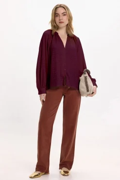 Vila Blusas-Blusa de manga comprida com gola mao Granada