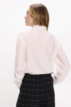 Vila Blusas-Blusa de manga comprida com bordado inglês Branco