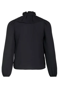 Vila Blusas-Blusa de manga comprida com babados Preto