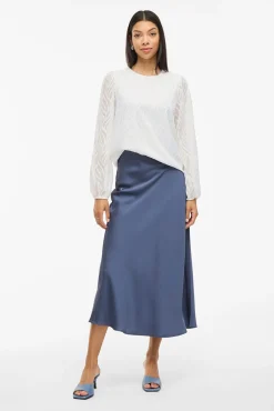 Vila Blusas-Blusa de manga comprida com gola redonda Branco