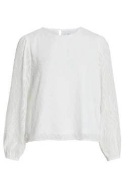 Vila Blusas-Blusa de manga comprida com gola redonda Branco