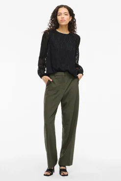 Vila Blusas-Blusa de manga comprida com gola redonda Preto