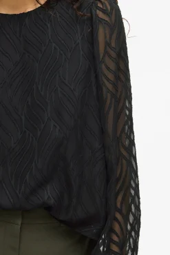 Vila Blusas-Blusa de manga comprida com gola redonda Preto