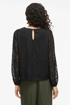 Vila Blusas-Blusa de manga comprida com gola redonda Preto