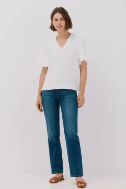 Cortefiel Blusas-Blusa de renda com babados Branco