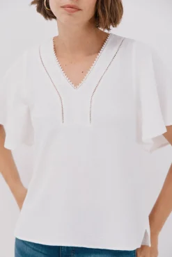 Cortefiel Blusas-Blusa de renda com babados Branco