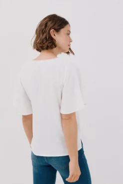 Cortefiel Blusas-Blusa de renda com babados Branco