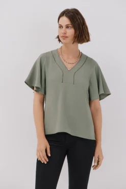 Cortefiel Blusas-Blusa de renda com babados Verde