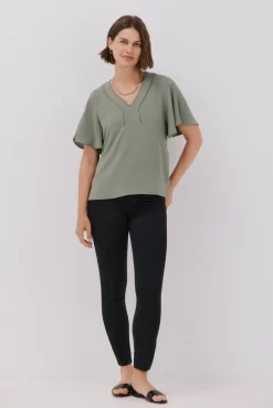 Cortefiel Blusas-Blusa de renda com babados Verde