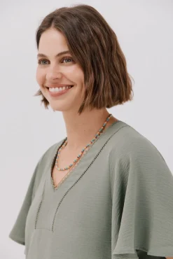 Cortefiel Blusas-Blusa de renda com babados Verde