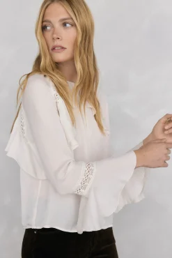 Pedro del Hierro Blusas-Blusa de renda com babados Ecru