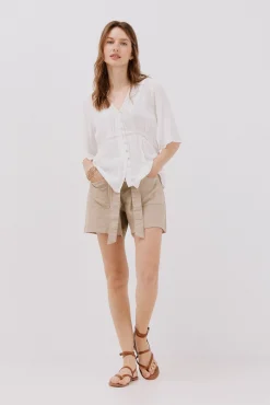 Cortefiel Blusas-Blusa de renda com babados Branco