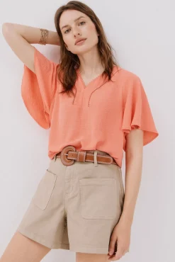 Cortefiel Blusas-Blusa de renda com babados Vermelho