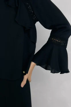 Pedro del Hierro Blusas-Blusa de renda com babados Preto