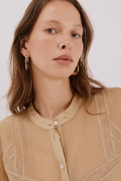 Cortefiel Blusas-Blusa de renda com gola mao Branco