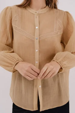 Cortefiel Blusas-Blusa de renda com gola mao Branco