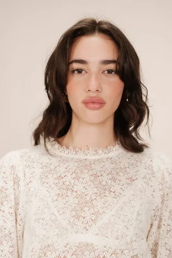 Grace & Mila Blusas-Blusa de renda com manga 3/4 Branco