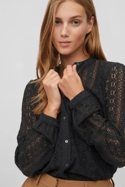 Vila Blusas-Blusa de renda com manga comprida Preto