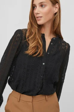 Vila Blusas-Blusa de renda com manga comprida Preto